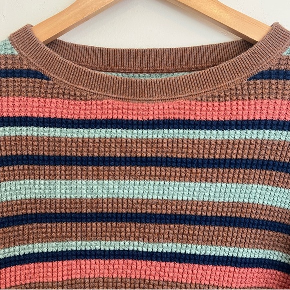 REI Sweater Womens Large Waffle Knit Striped Thermal 100% Cotton Wallace Lake - Picture 5 of 9